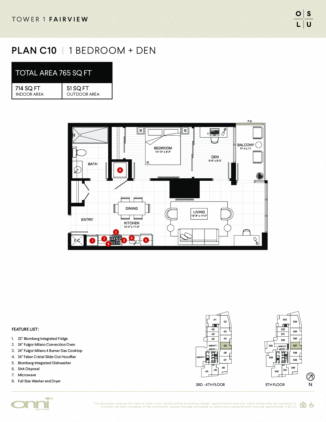 Floor plan for 1 bed, 1 bath, 714 sqft